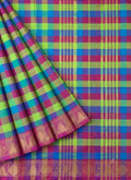 Madras Checks – Purple with Green Pure Cotton Saree