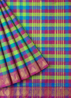 Madras Checks – Purple with Green Pure Cotton Saree