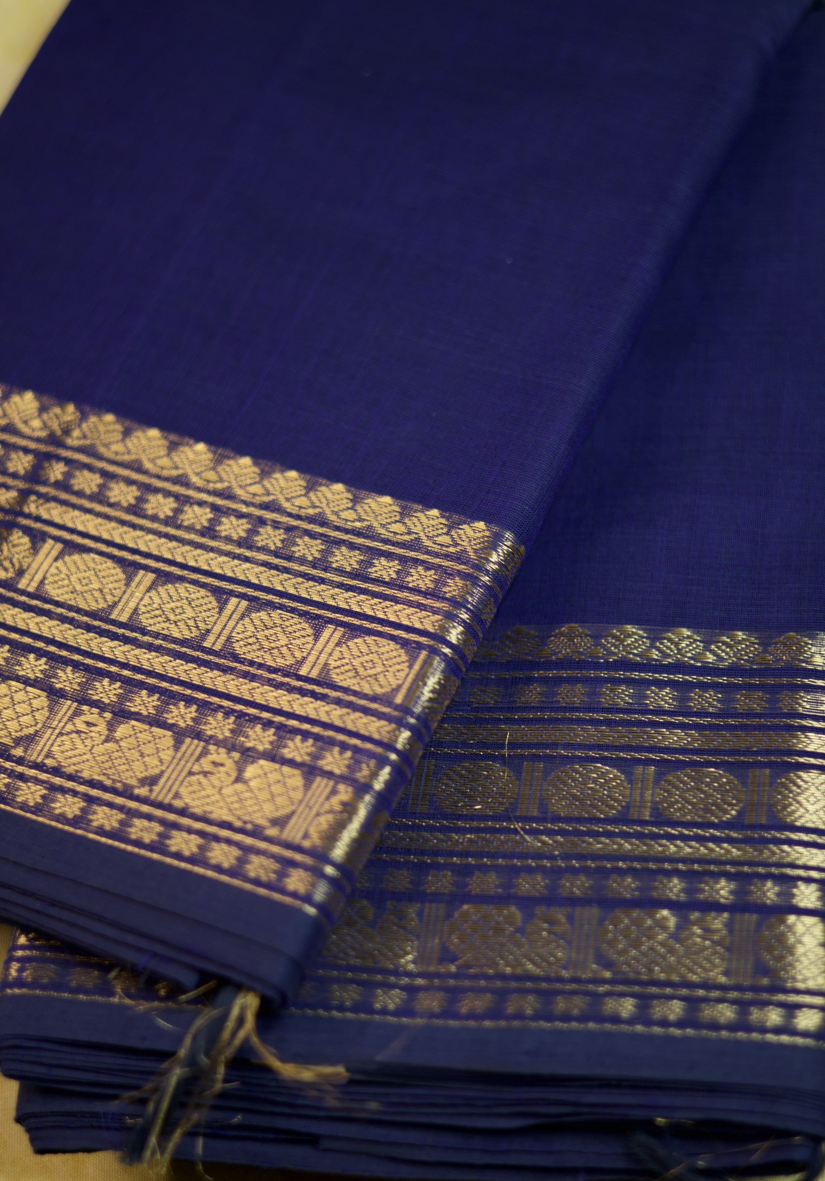 Pure Chettinad Handloom Cotton Saree – Navy Blue