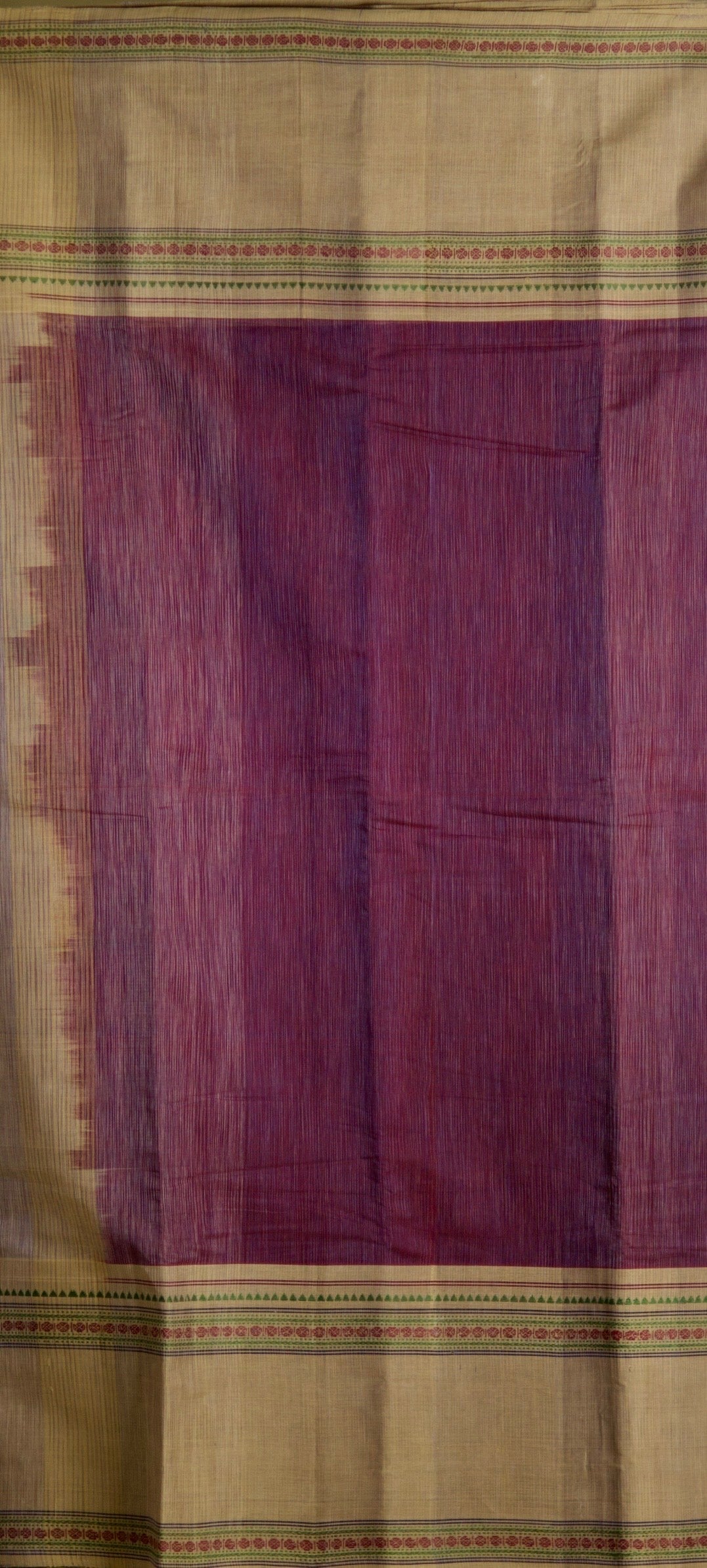 Pure Handloom Chettinad Cotton Saree | Grape Body | Rettaipet Border with Thread Work | Striped Pallu