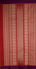 Pure Chettinad Handloom Cotton Saree – Stripped Red Body with purple 2inch Border