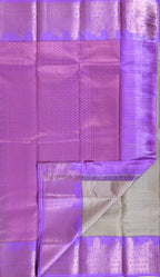 Luxury Silk Blend Kanchipuram Pattu |Grey Striped Body | Lavender Zari Border