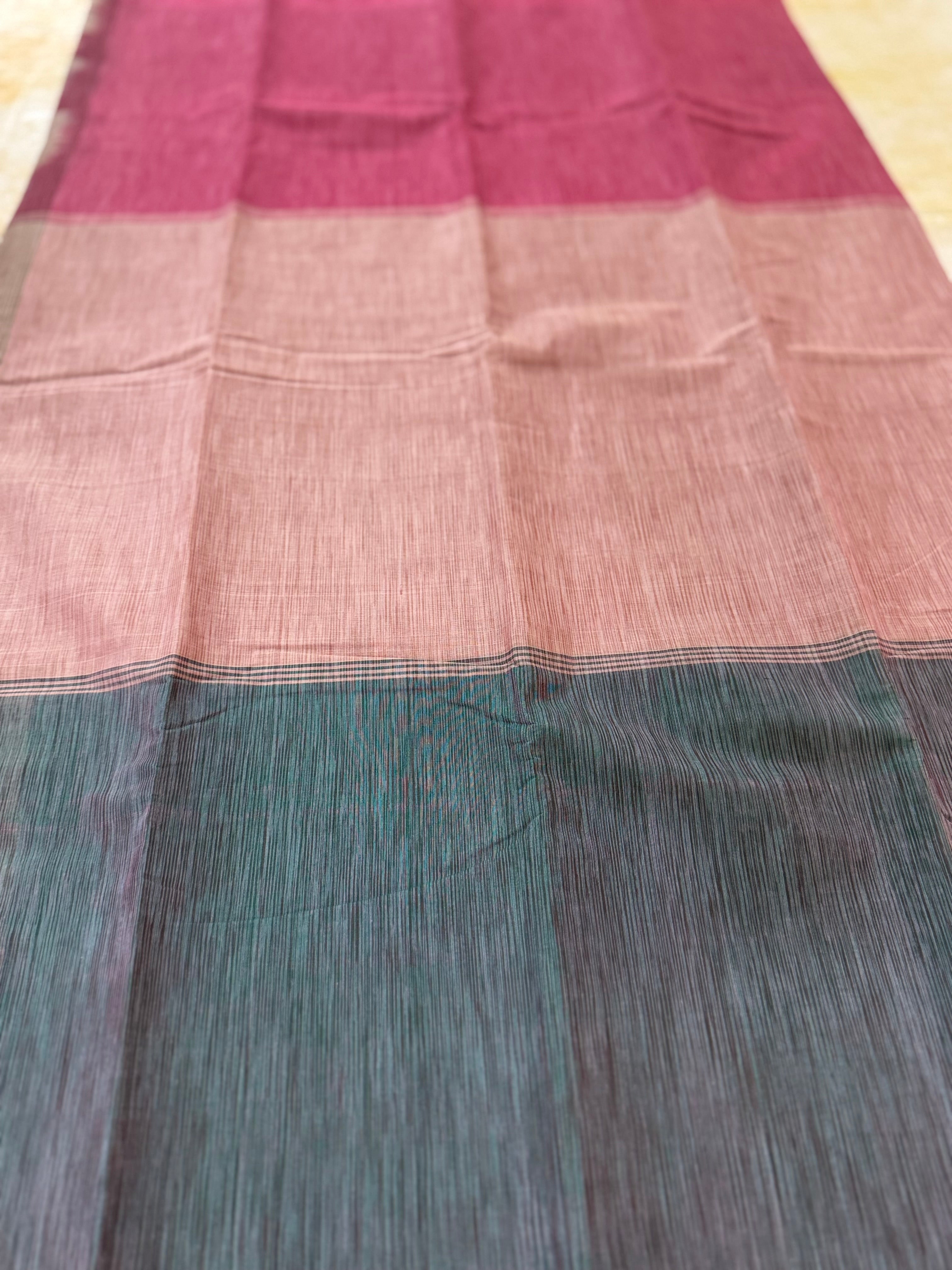 முப்பாகம் | Traditional Handloom Chettinad Cotton Saree | Three-Colour Division