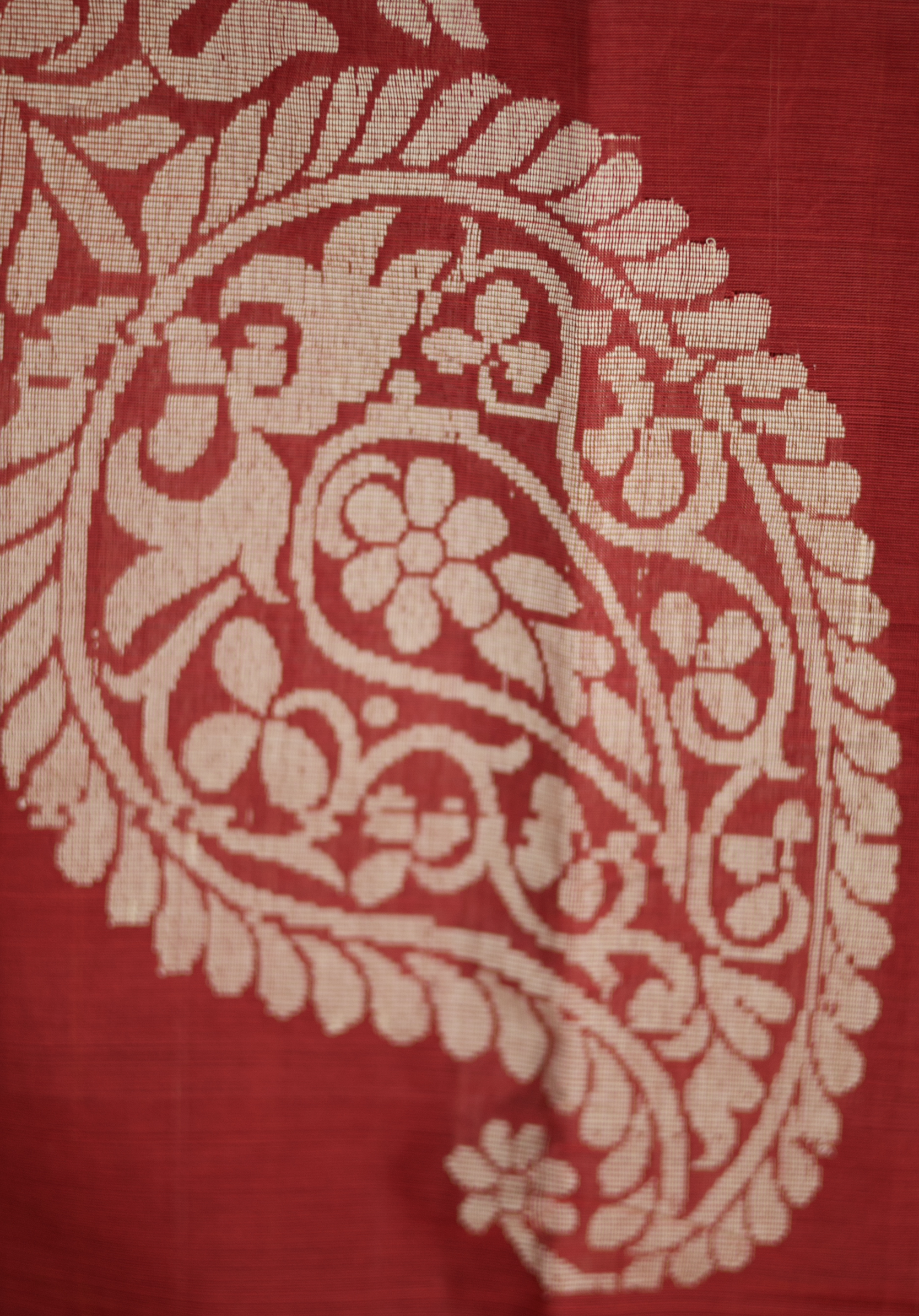 Pure Chettinad Handloom Cotton Saree – Stripped Red Body with purple 2inch Border
