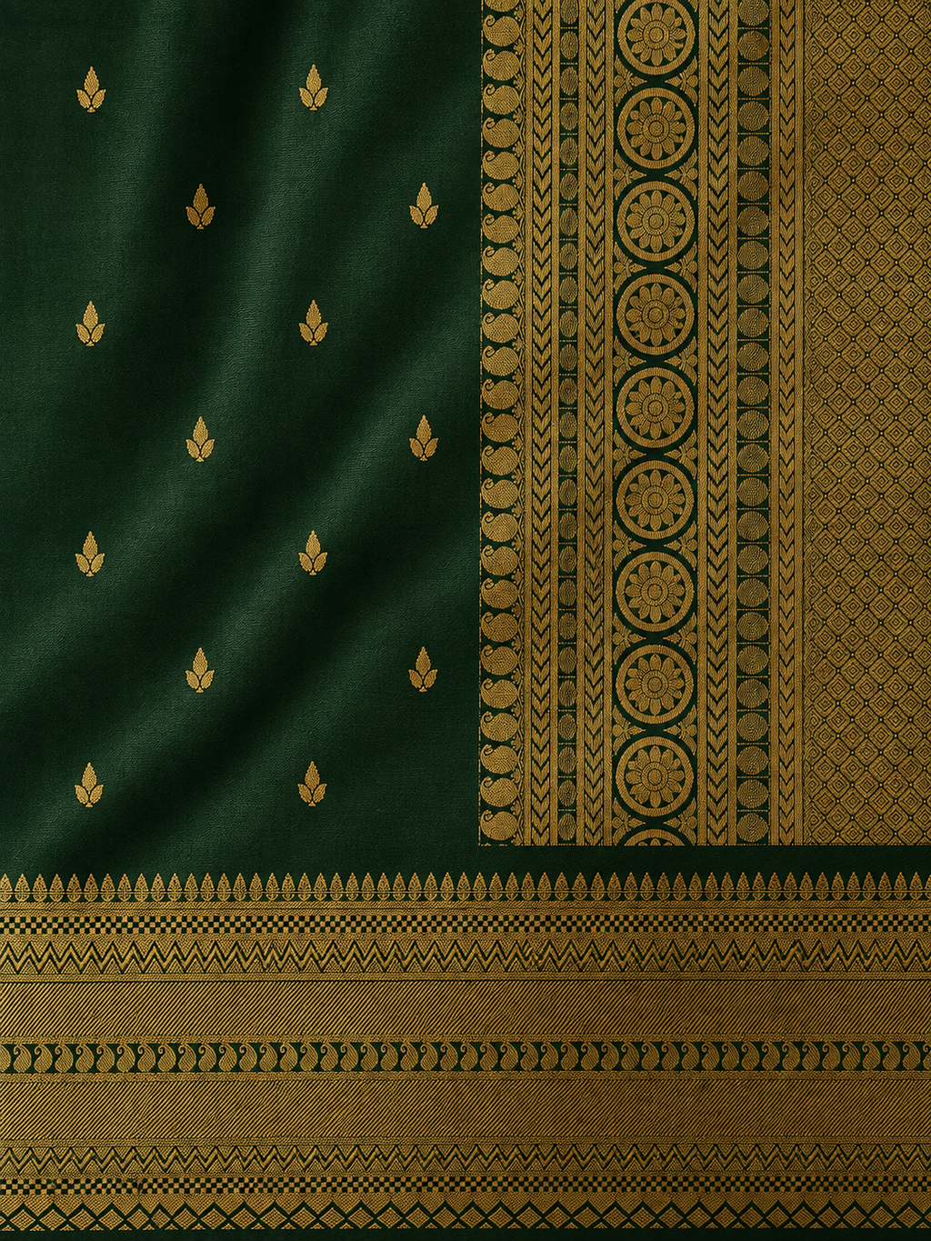 Kanchi Varisaipet Vasthram- Pure Silk Saree- Emerald Green