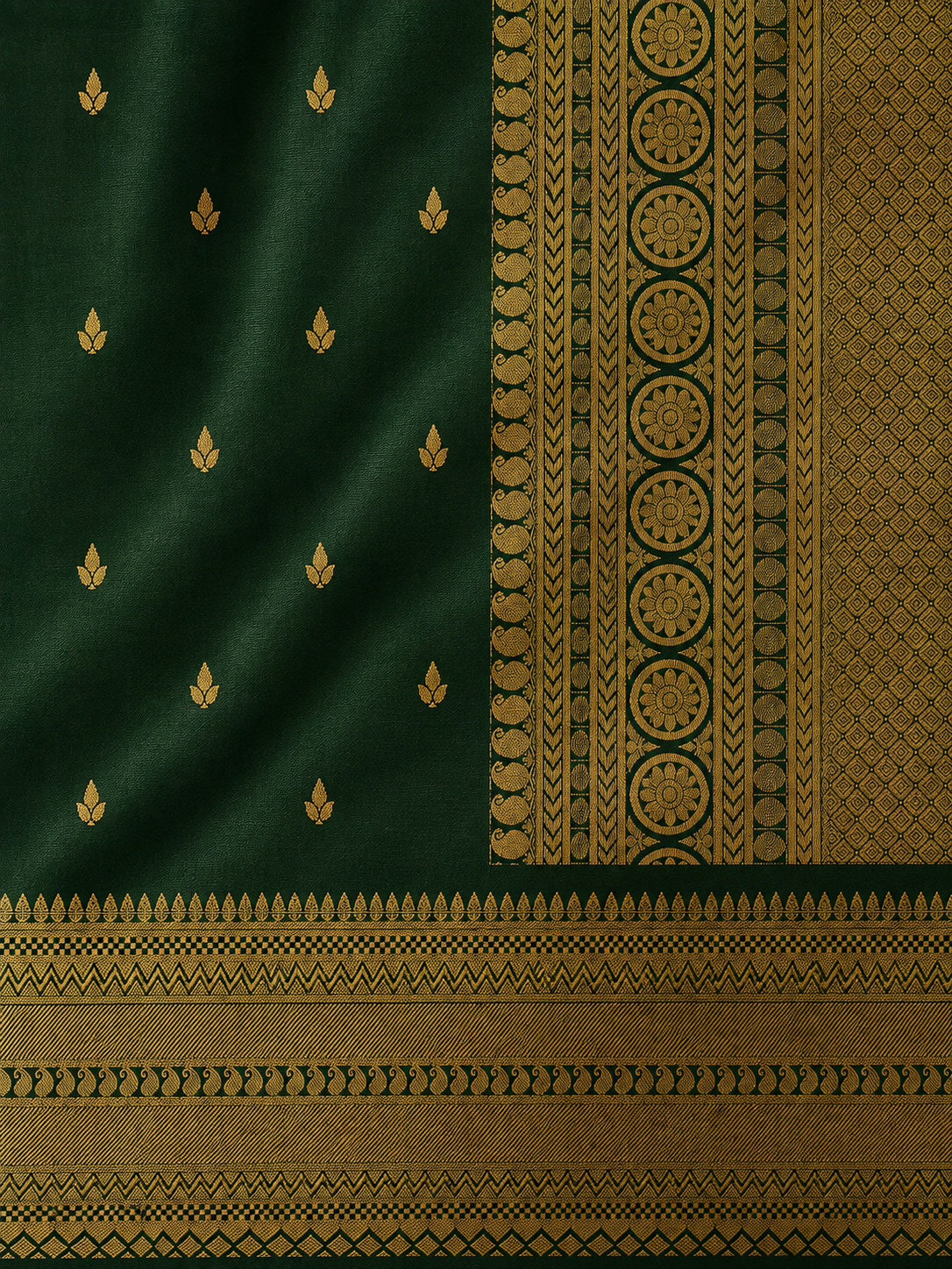 Kanchi Varisaipet Vasthram- Pure Silk Saree- Emerald Green