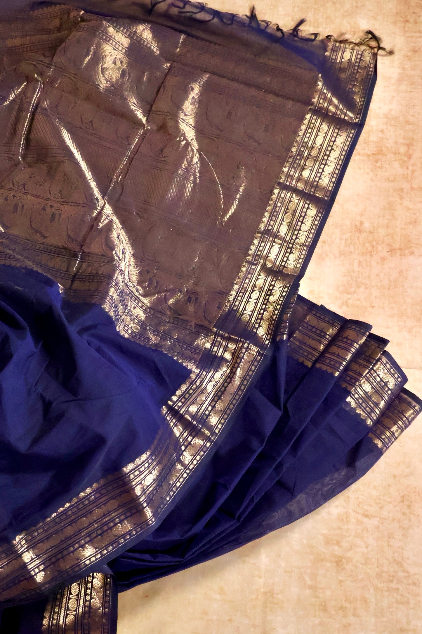 Pure Chettinad Handloom Cotton Saree – Navy Blue