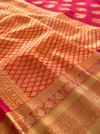 Luxury Silk Blend Kanchipuram Pattu | Orange | Flower Butta Body | Grand Border & Pallu