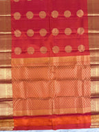 Luxury Silk Blend Kanchipuram Pattu | Orange | Flower Butta Body | Grand Border & Pallu