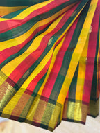 Pure Handloom Thirubhuvanam Silk Saree | பாலும் பழமும் | Green Pallu