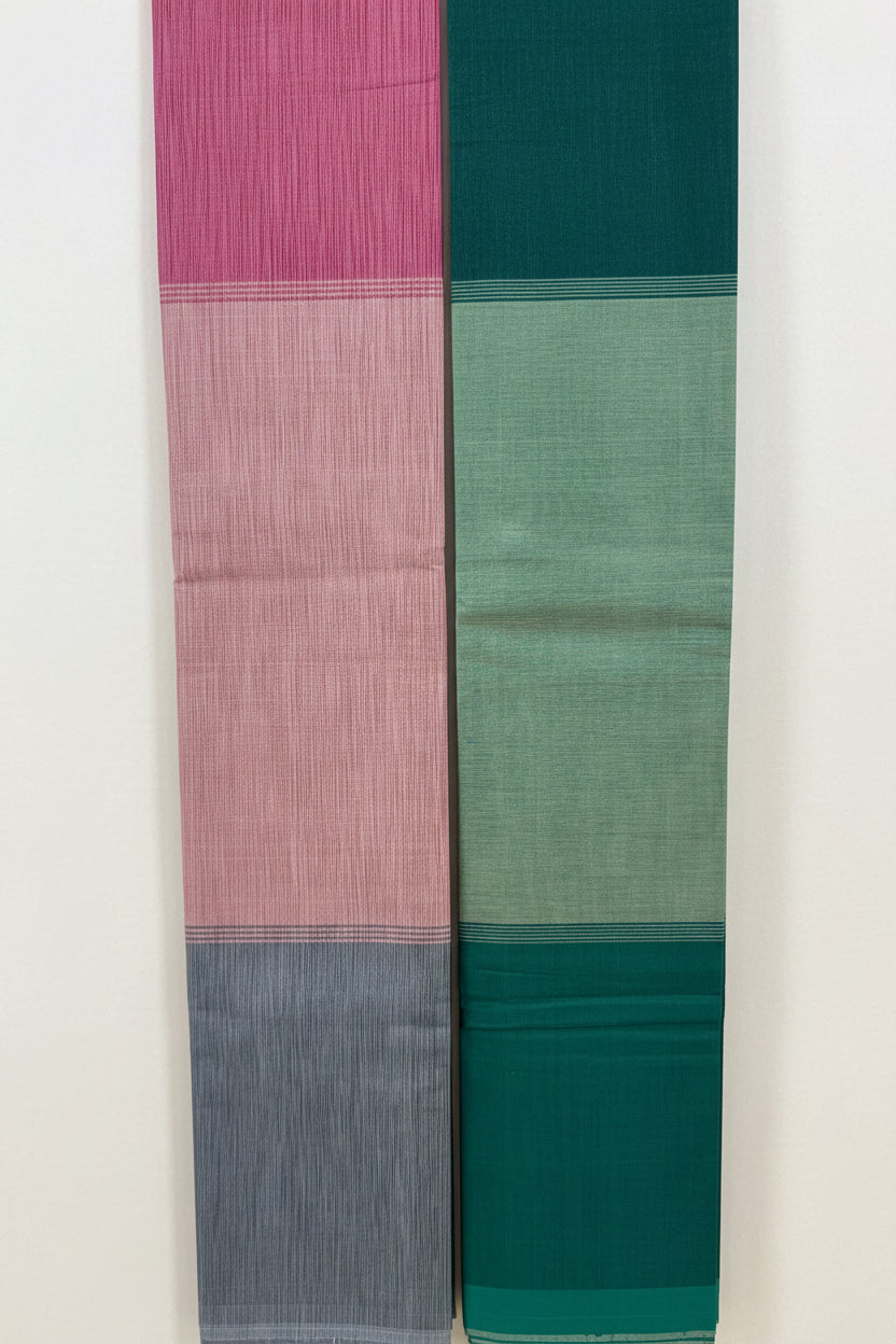 முப்பாகம் | Traditional Handloom Chettinad Cotton Saree | Three-Colour Division