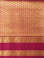 Luxury Silk Blend Kanchipuram Pattu | Rettaipet Tomato Red Border | Floral Motifs