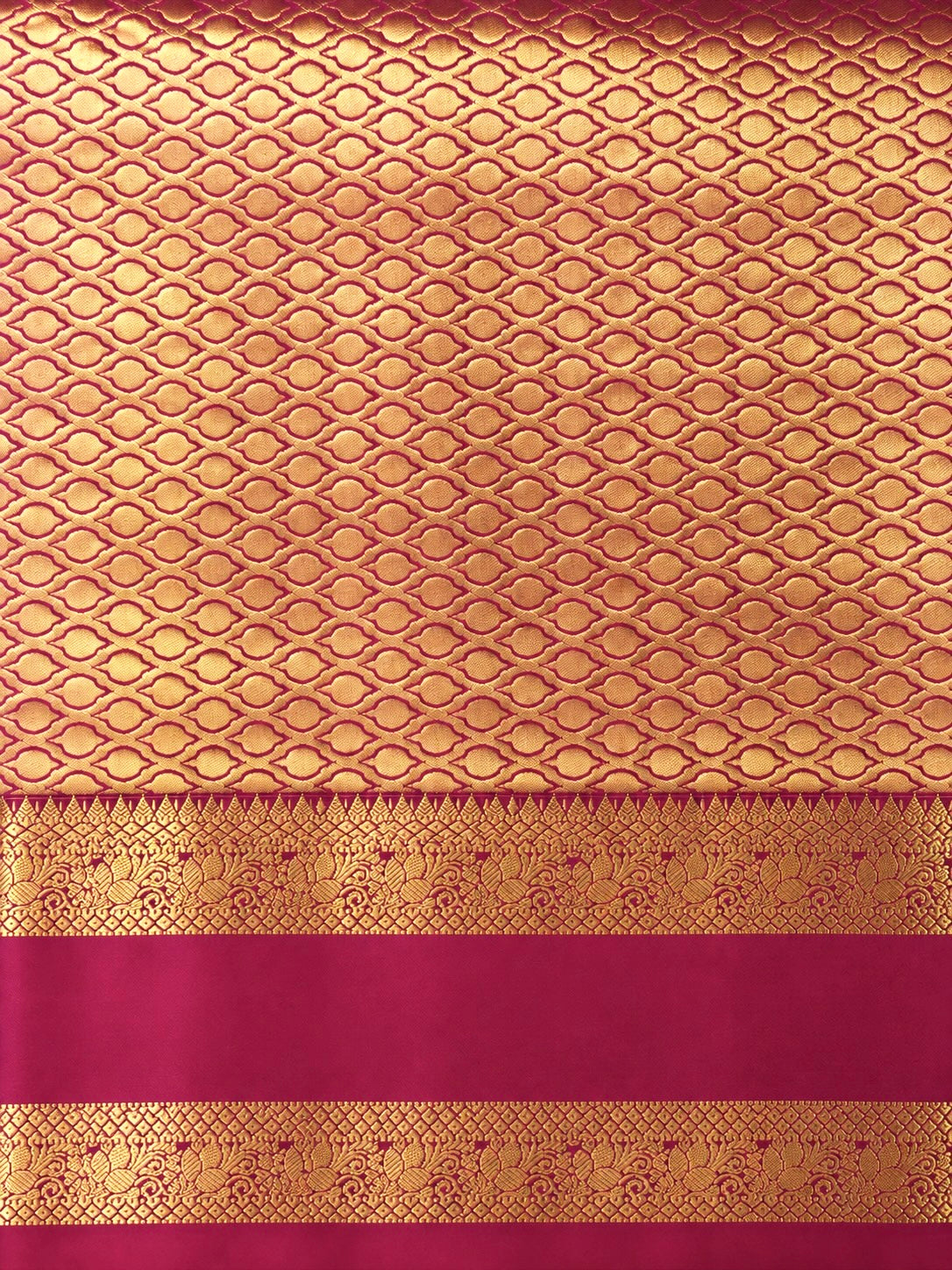 Luxury Silk Blend Kanchipuram Pattu | Rettaipet Tomato Red Border | Floral Motifs