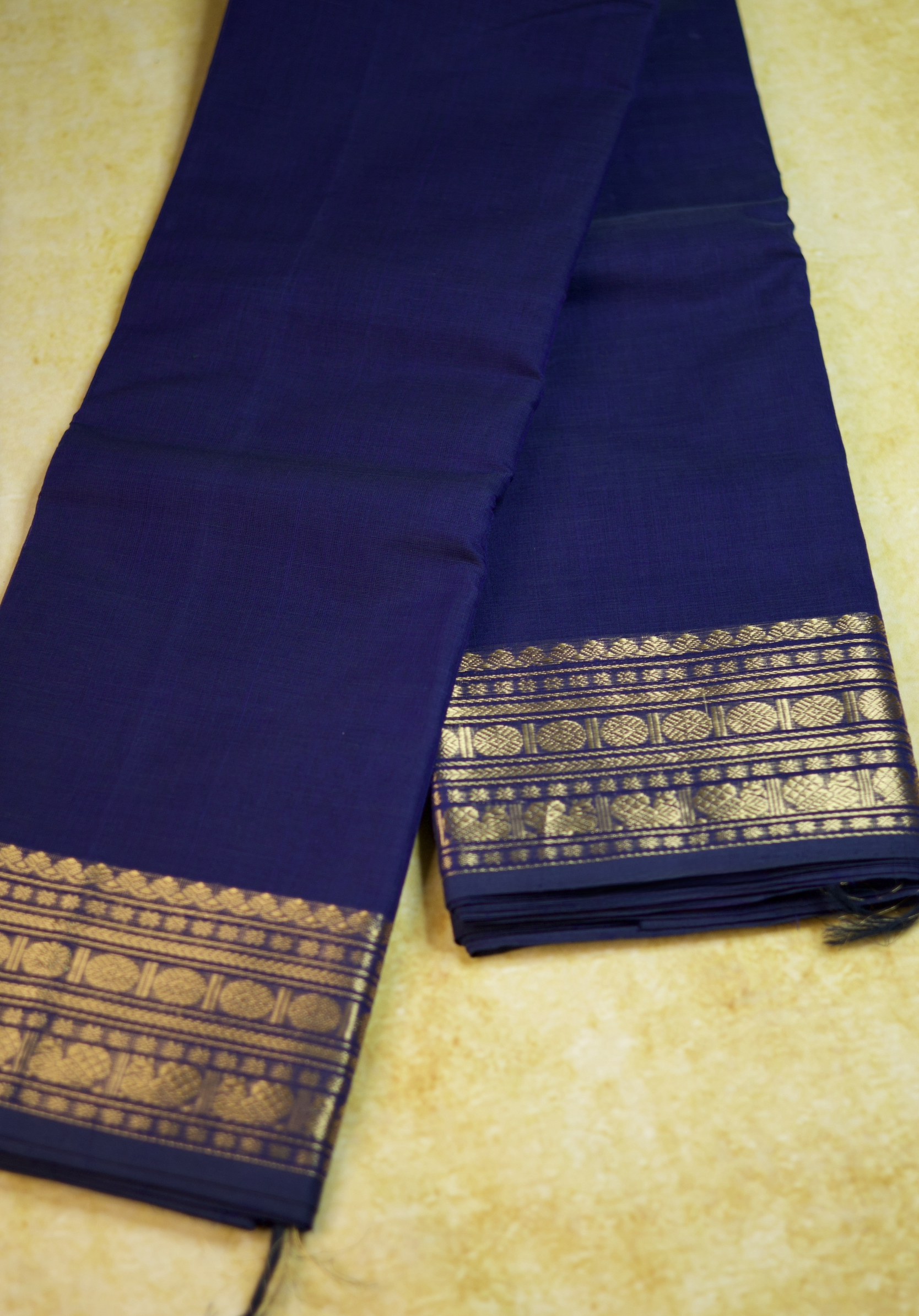 Pure Chettinad Handloom Cotton Saree – Navy Blue