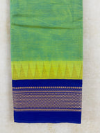 Pure Chettinad Handloom Cotton Saree – Green body and blue Korvai Border with Temple Design