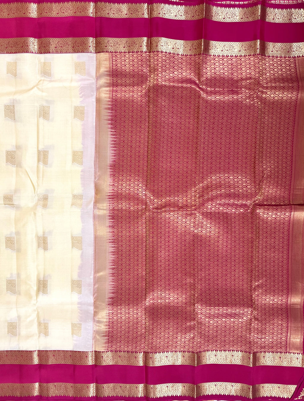 Luxury Silk Blend Kanchipuram Pattu | Rettaipet Tomato Red Border | Floral Motifs