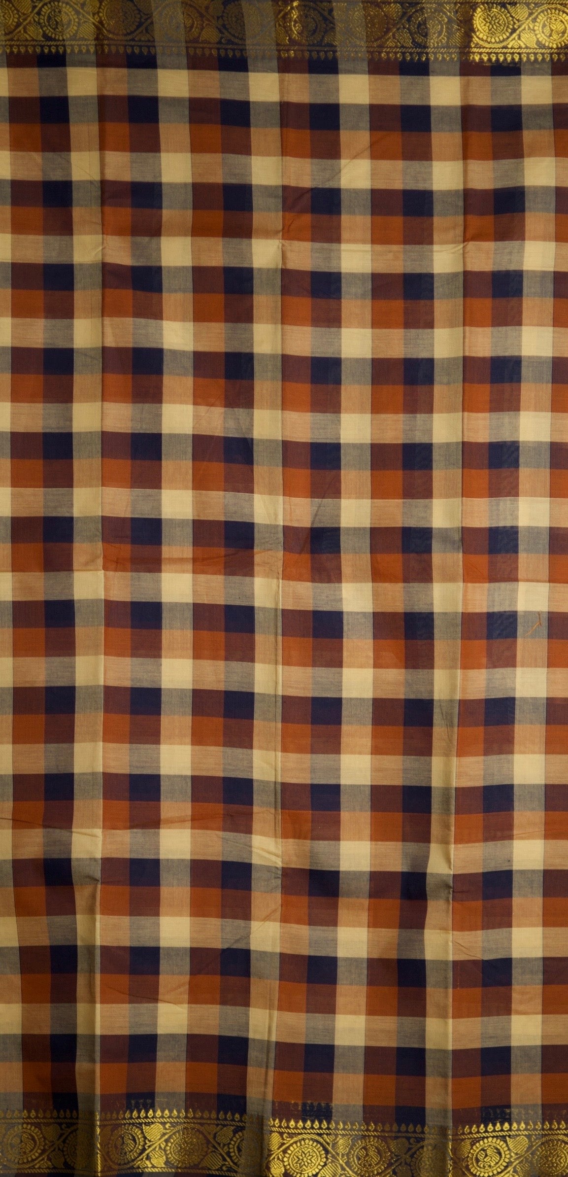 Madras Checks – Navy Blue with Beige Pure Cotton Saree