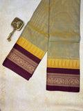 Pure Chettinad Handloom Cotton Saree – Dual shade body and maroon Korvai Border with Temple Design