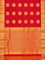Luxury Silk Blend Kanchipuram Pattu | Orange | Flower Butta Body | Grand Border & Pallu