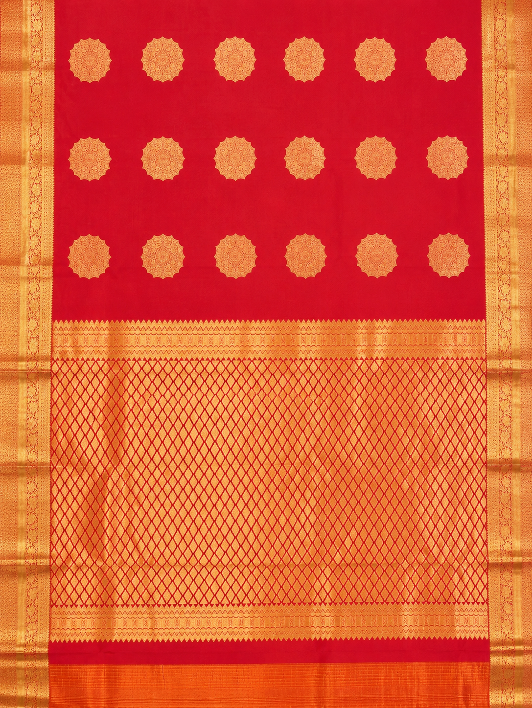 Luxury Silk Blend Kanchipuram Pattu | Orange | Flower Butta Body | Grand Border & Pallu