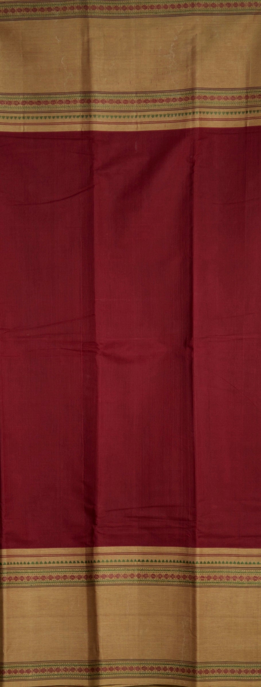 Pure Handloom Chettinad Cotton Saree | Maroon Body | Rettaipet Border with Thread Work | Striped Pallu