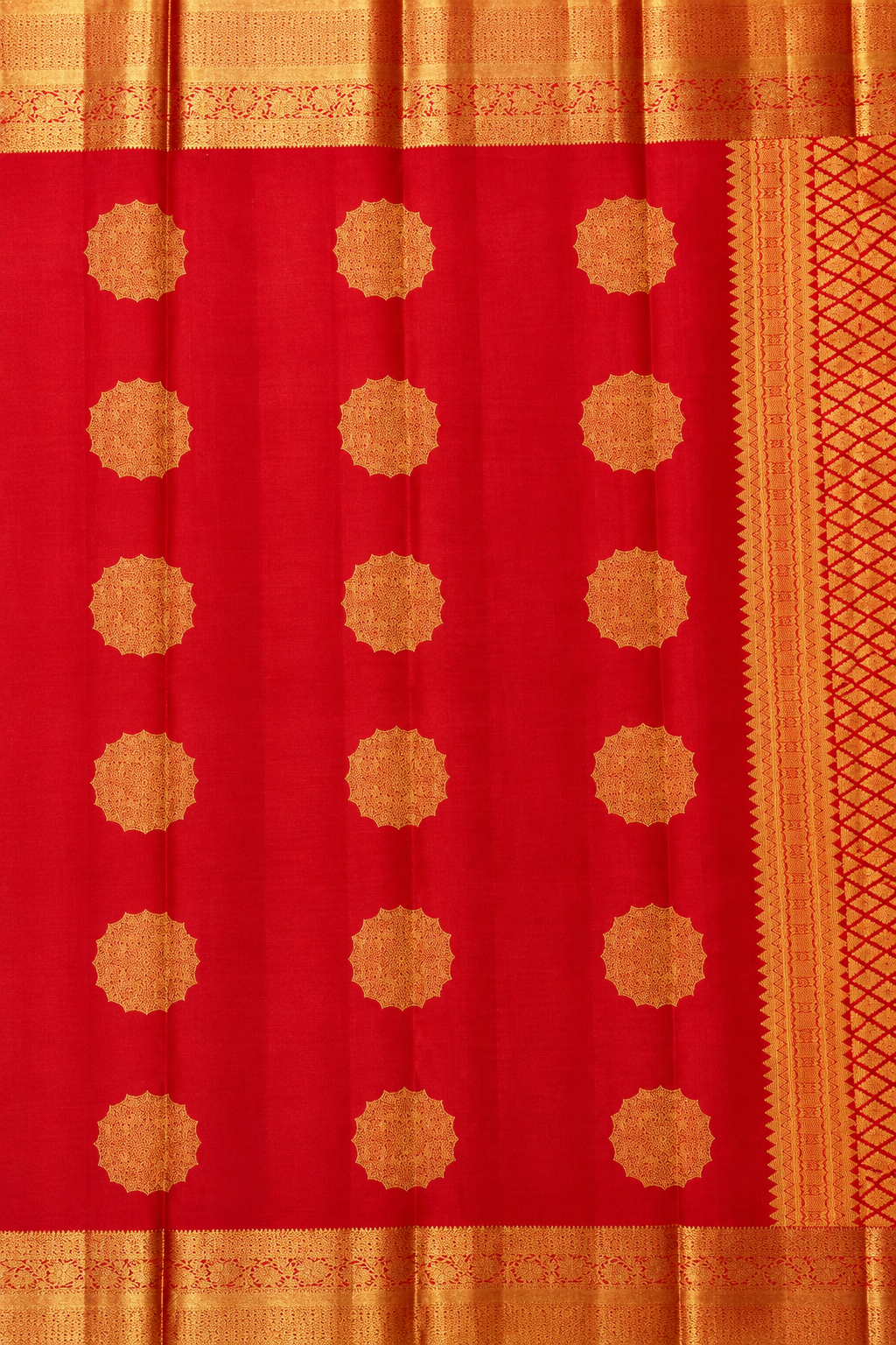 Luxury Silk Blend Kanchipuram Pattu | Orange | Flower Butta Body | Grand Border & Pallu