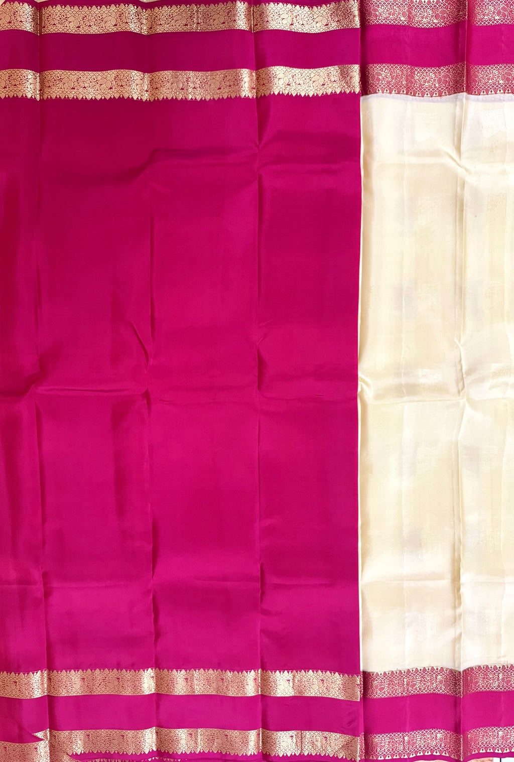 Luxury Silk Blend Kanchipuram Pattu | Rettaipet Tomato Red Border | Floral Motifs