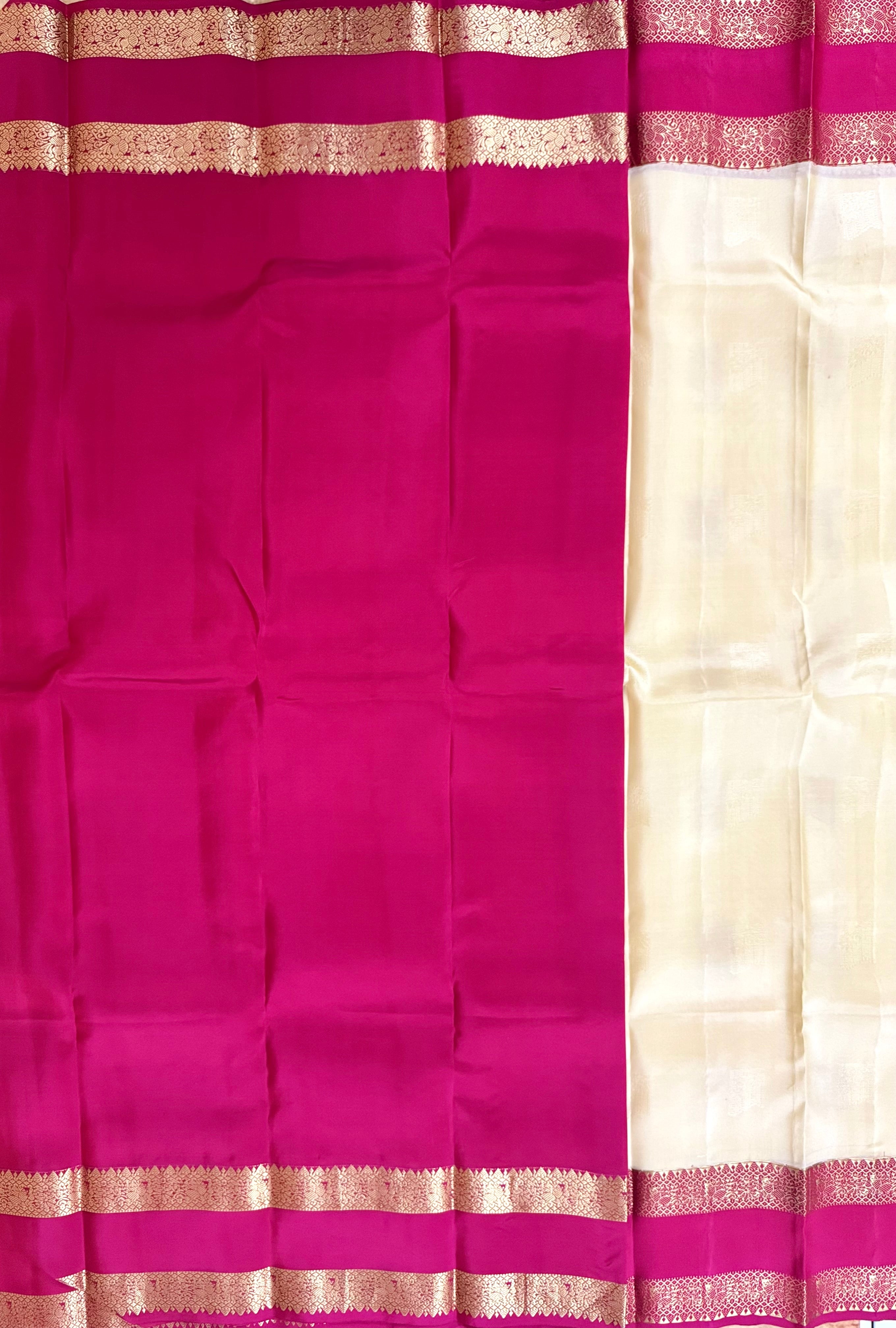 Luxury Silk Blend Kanchipuram Pattu | Rettaipet Tomato Red Border | Floral Motifs