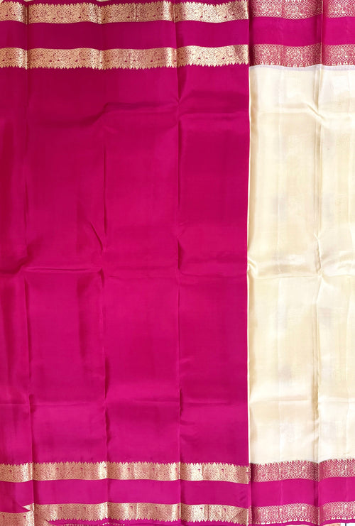 Luxury Silk Blend Kanchipuram Pattu | Rettaipet Tomato Red Border | Floral Motifs