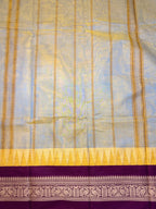 Pure Chettinad Handloom Cotton Saree – Dual shade body and maroon Korvai Border with Temple Design