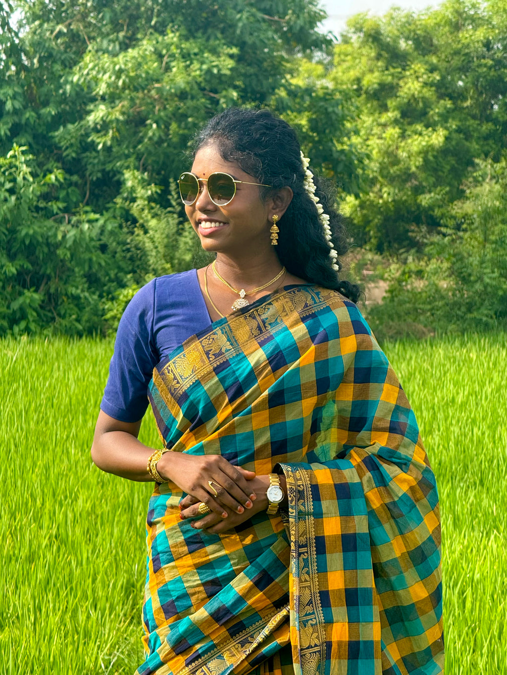 Madras Checks – Navy Blue Pure Cotton Saree