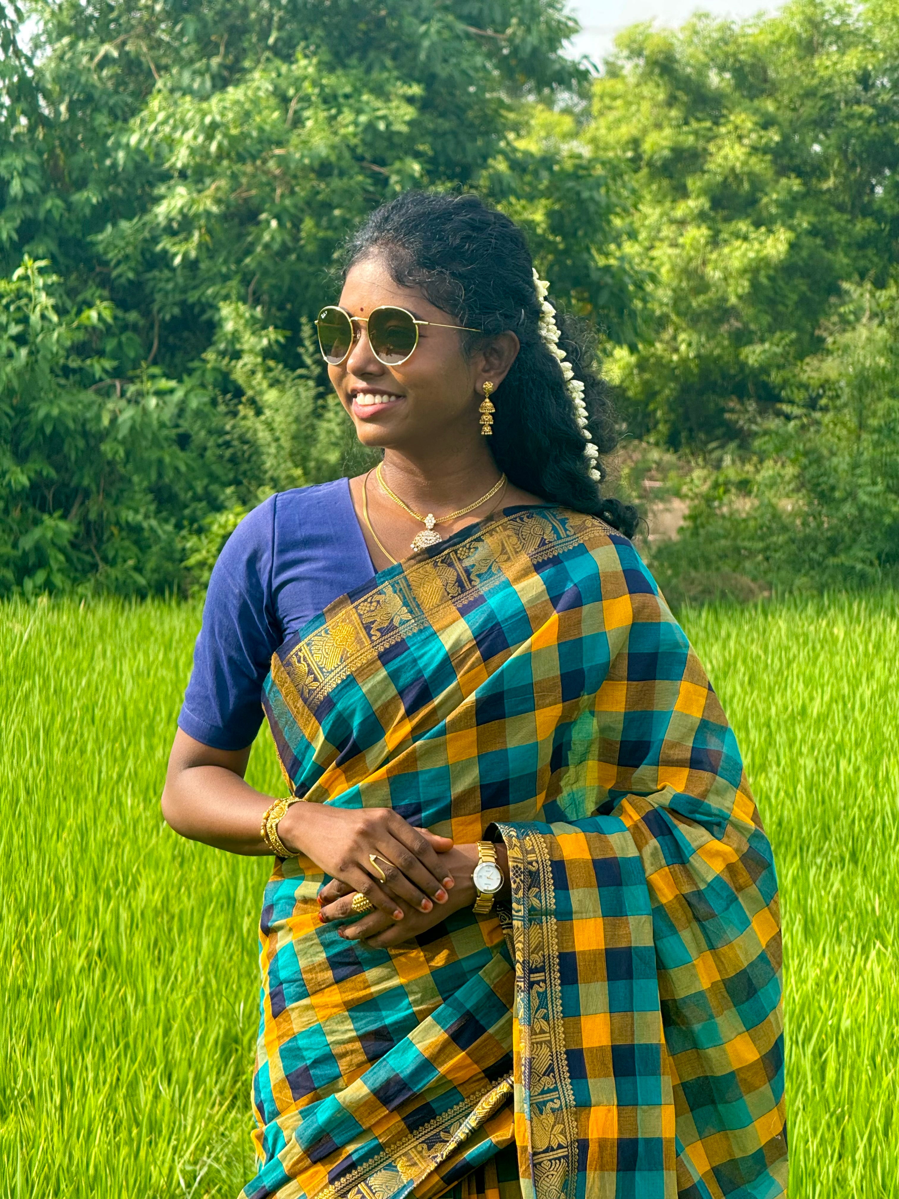 Madras Checks – Navy Blue Pure Cotton Saree