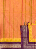 Pure Chettinad Handloom Cotton Saree – Orange body and Maroon Korvai Border with Temple Design