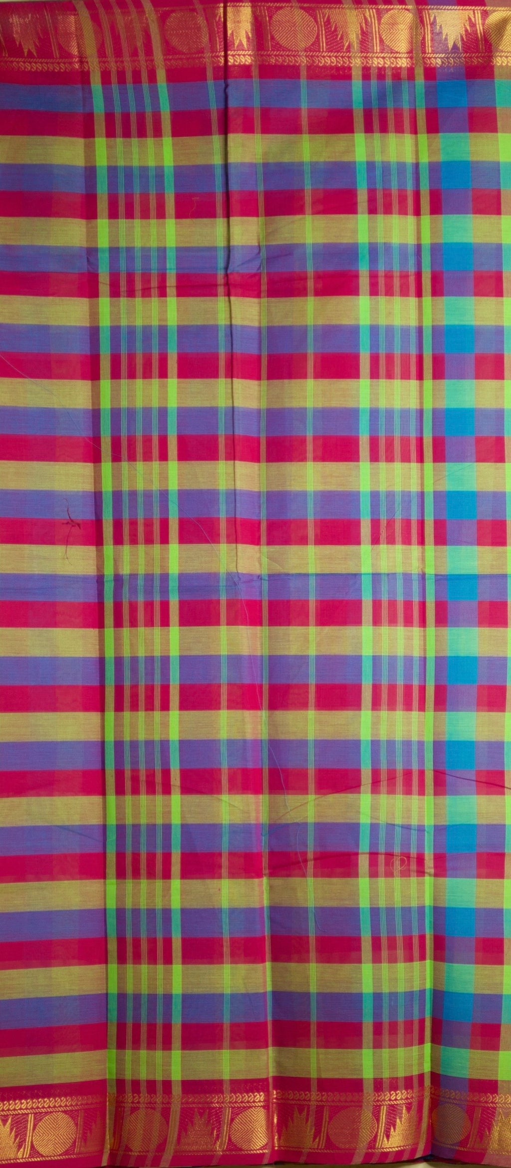Madras Checks – Purple with Green Pure Cotton Saree