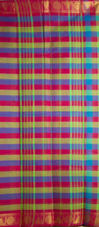 Madras Checks – Purple with Green Pure Cotton Saree