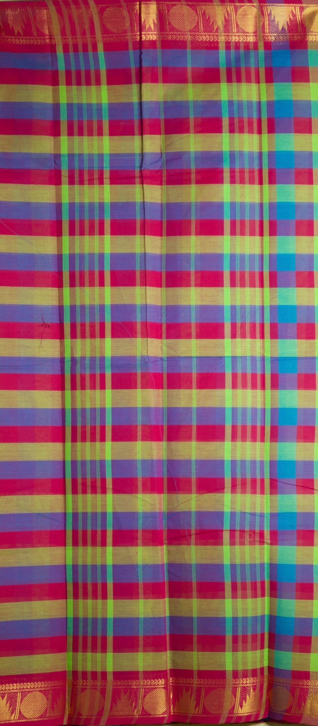 Madras Checks – Purple with Green Pure Cotton Saree
