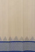 Pure Handloom Chettinad Cotton Saree | Beige Body | Navy Blue Checked Border with தாழம்பூ Design
