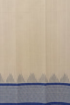 Pure Handloom Chettinad Cotton Saree | Beige Body | Navy Blue Checked Border with தாழம்பூ Design