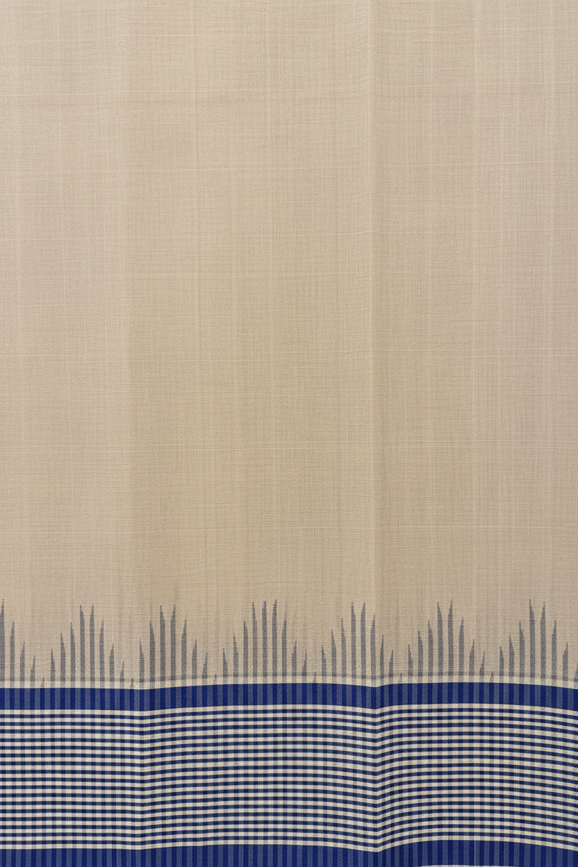 Pure Handloom Chettinad Cotton Saree | Beige Body | Navy Blue Checked Border with தாழம்பூ Design