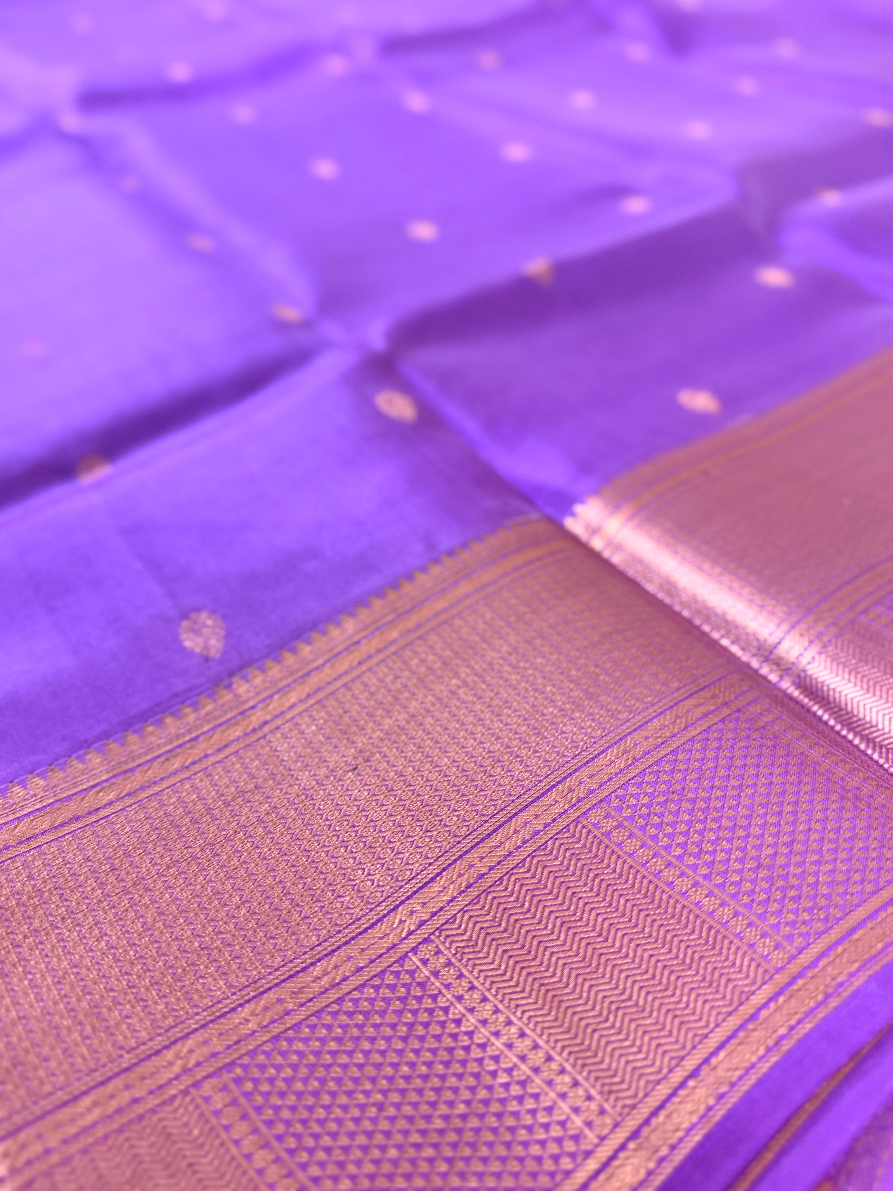 Luxury Silk Blend Kanchipuram Pattu | Lavender | Gatti Copper Border | Small Butta Body