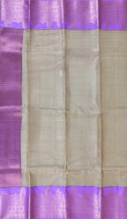 Luxury Silk Blend Kanchipuram Pattu |Grey Striped Body | Lavender Zari Border
