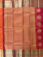 Luxury Silk Blend Kanchipuram Pattu | Orange | Flower Butta Body | Grand Border & Pallu