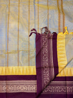 Pure Chettinad Handloom Cotton Saree – Dual shade body and maroon Korvai Border with Temple Design
