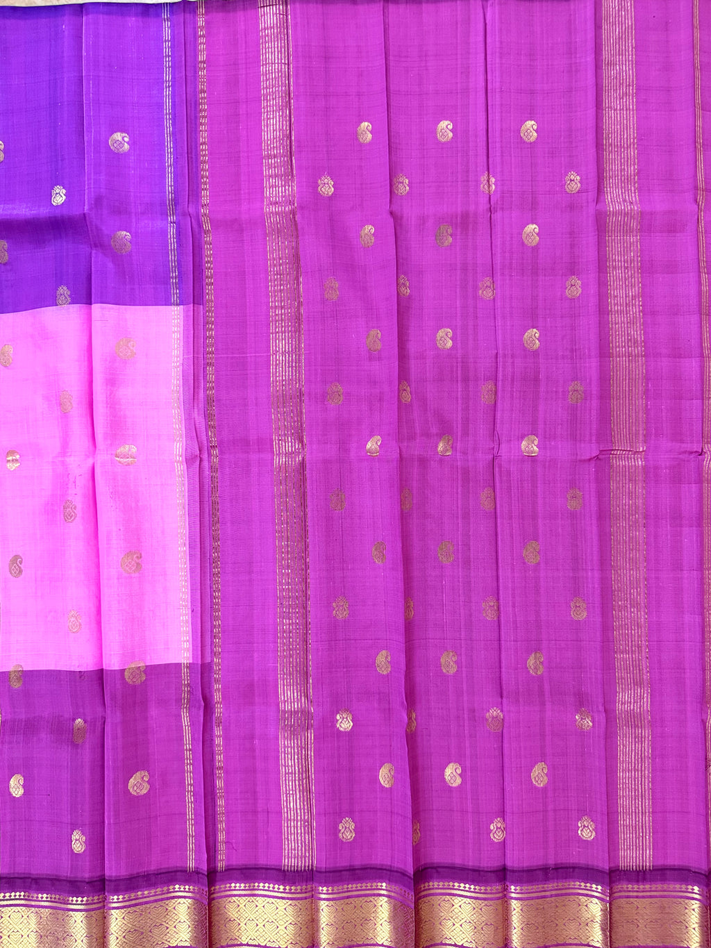 முப்பாகம் | Pure Handloom Thirubhuvanam Silk Saree | Single Side Border