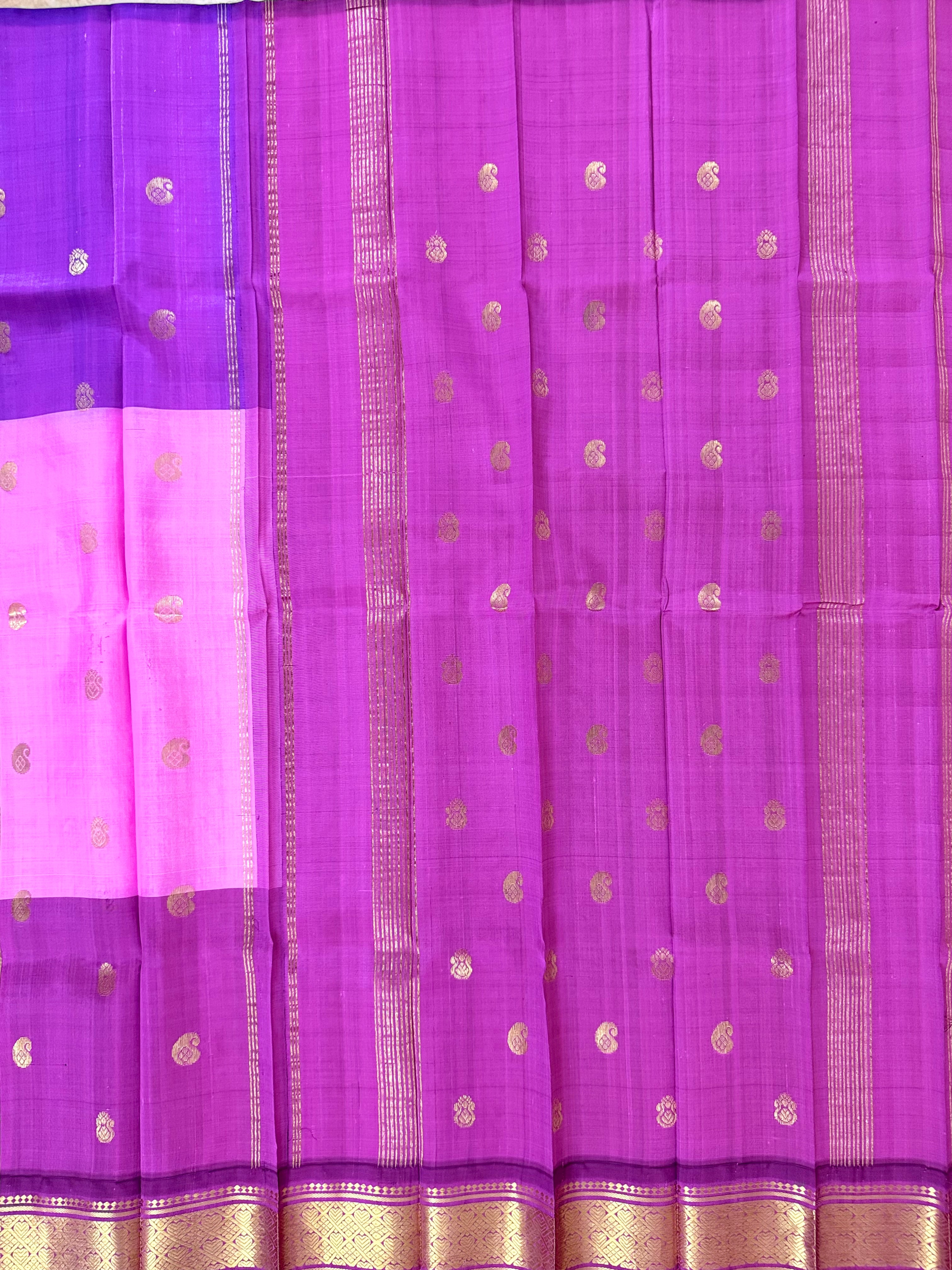 முப்பாகம் | Pure Handloom Thirubhuvanam Silk Saree | Single Side Border