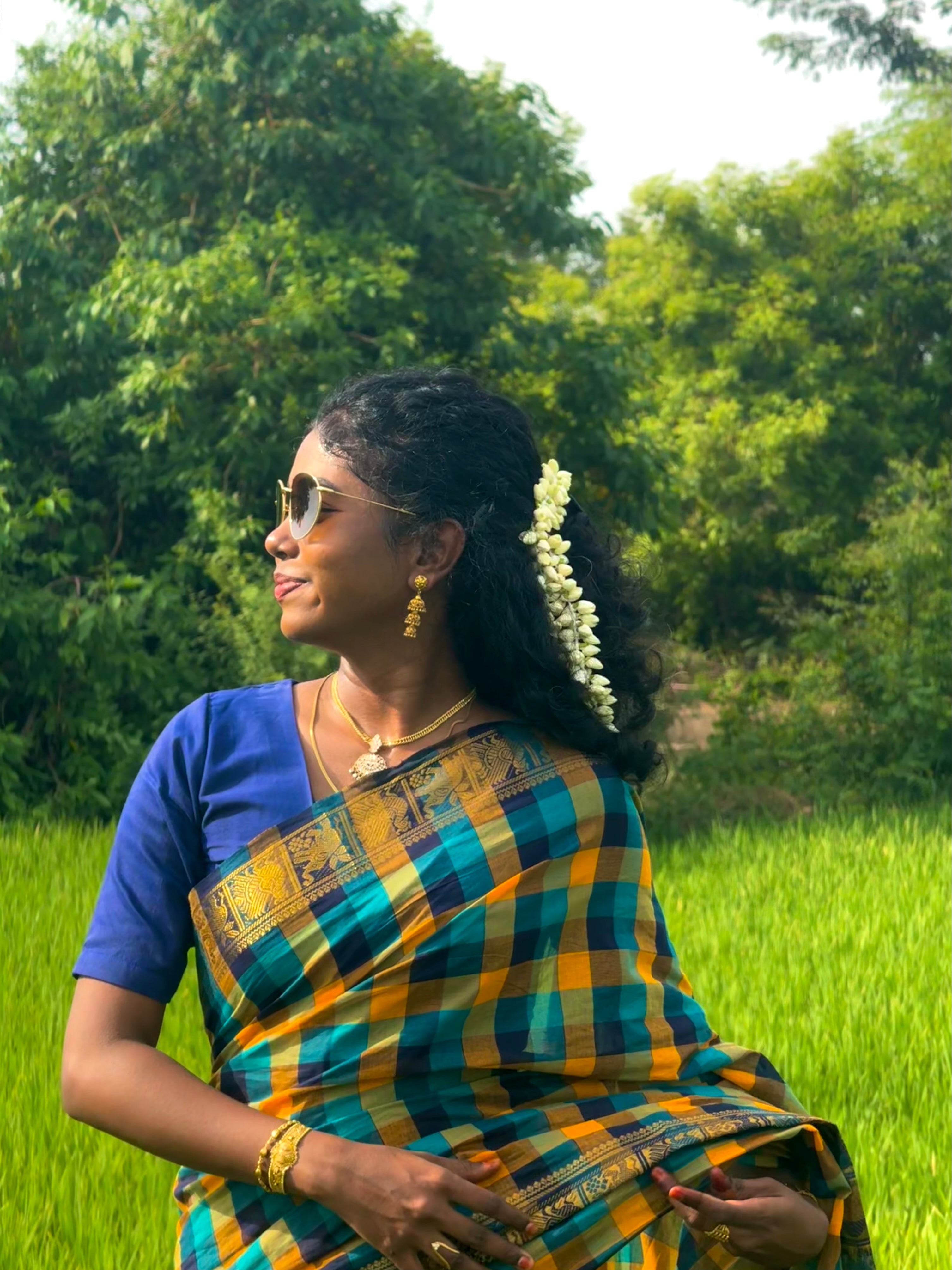 Madras Checks – Navy Blue Pure Cotton Saree