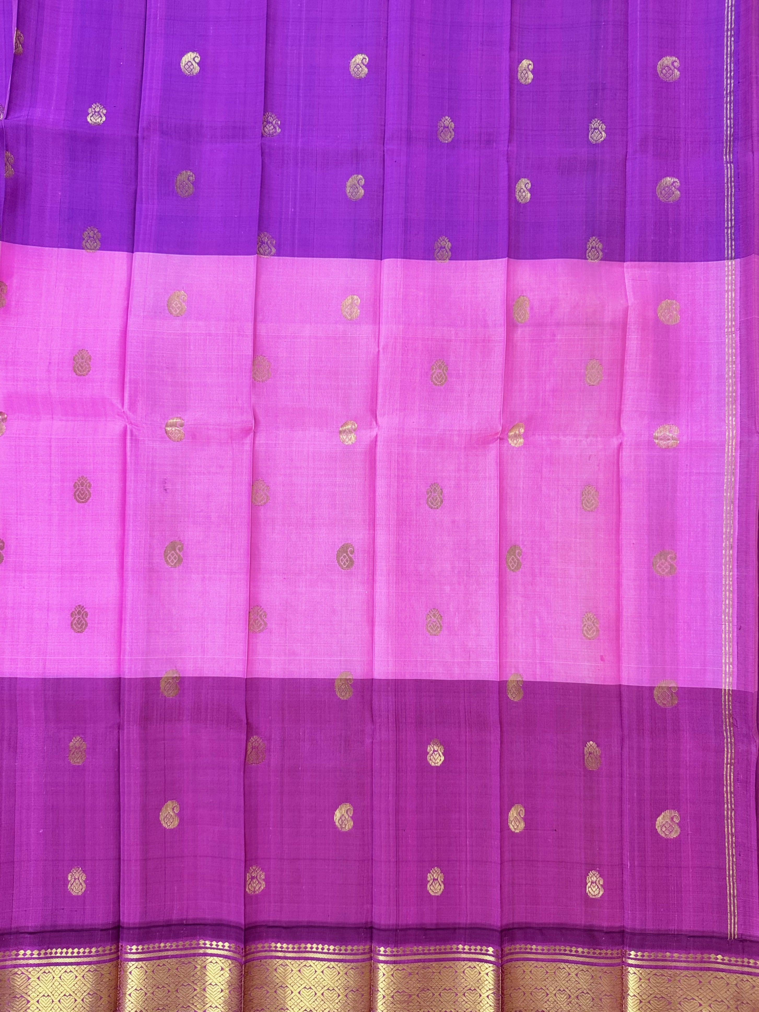 முப்பாகம் | Pure Handloom Thirubhuvanam Silk Saree | Single Side Border