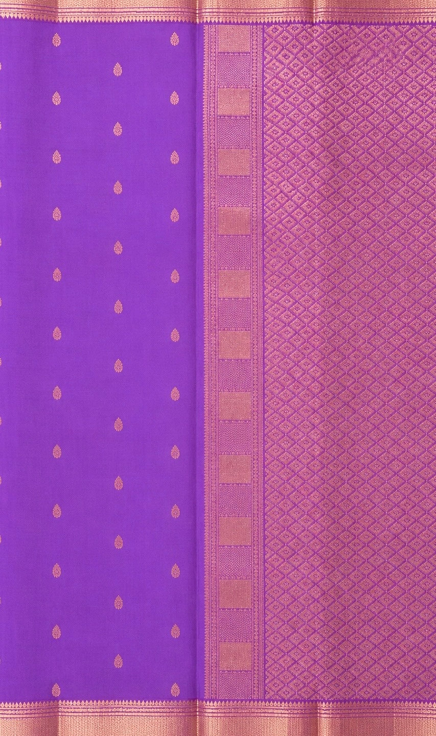Luxury Silk Blend Kanchipuram Pattu | Lavender | Gatti Copper Border | Small Butta Body