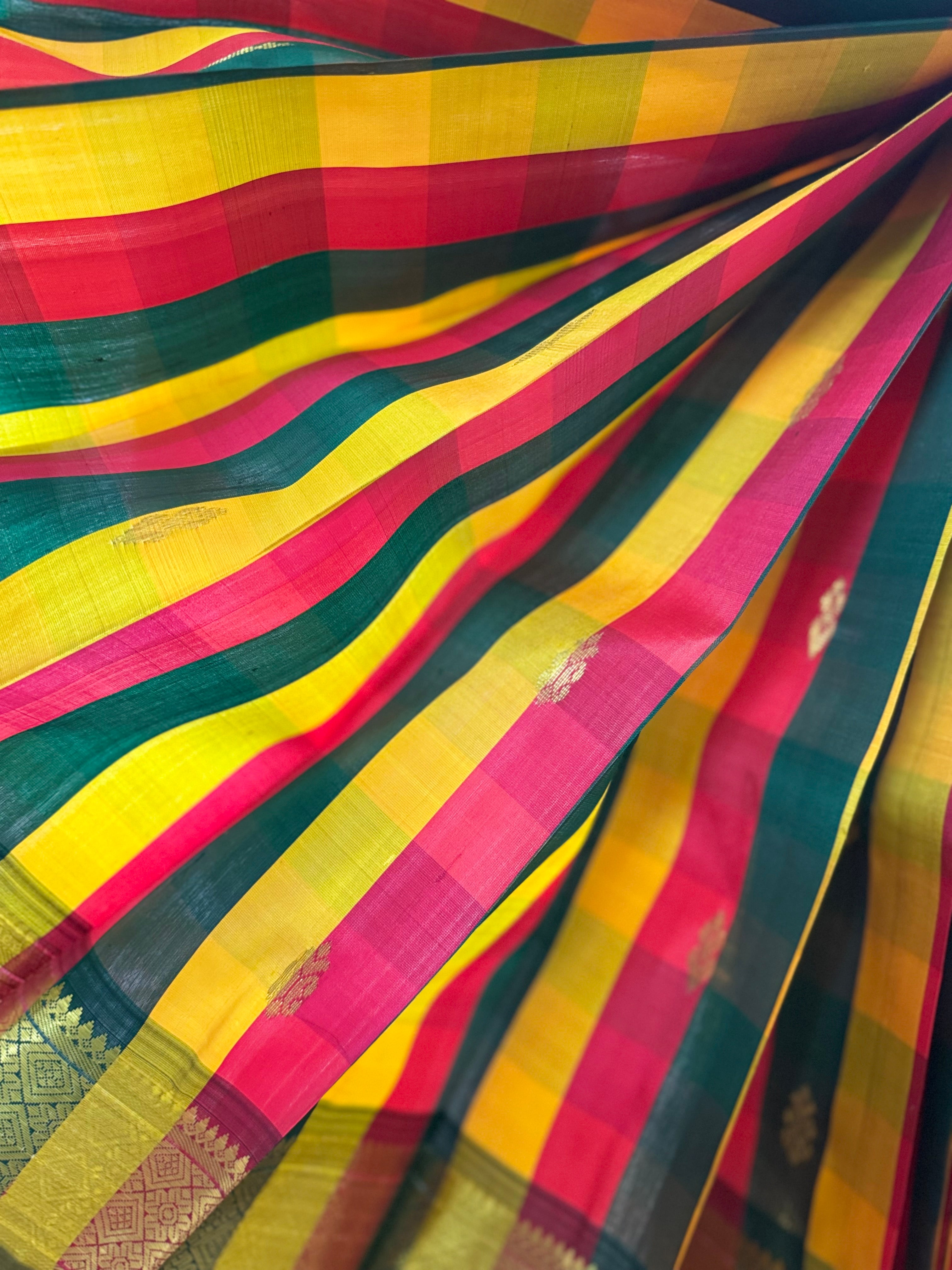 Pure Handloom Thirubhuvanam Silk Saree | பாலும் பழமும் | Green Pallu