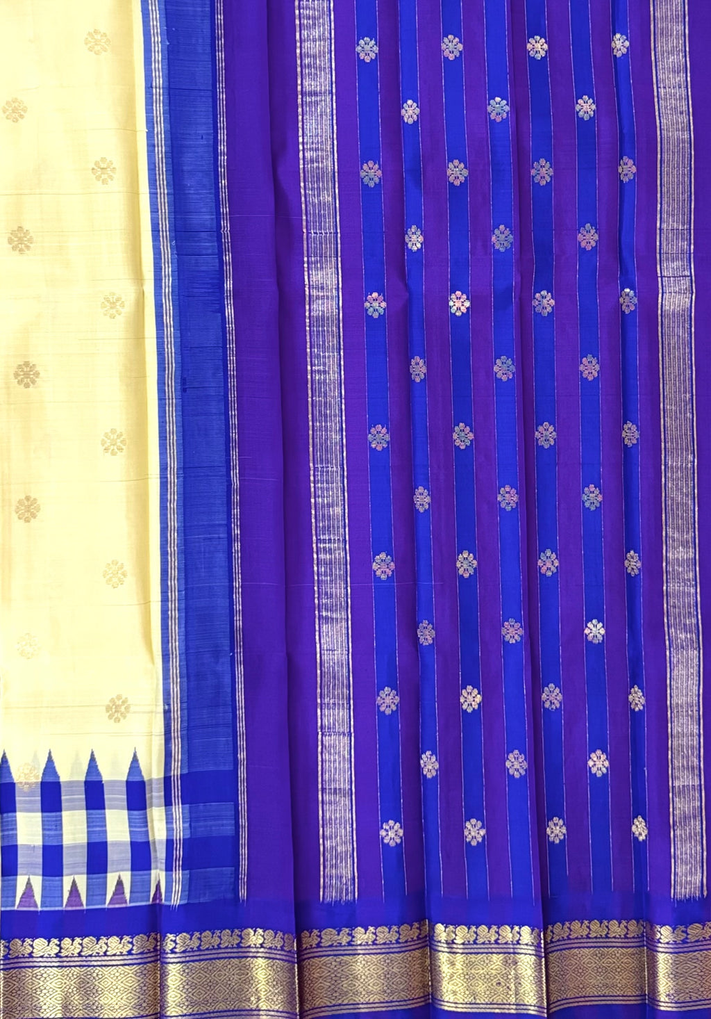 Pure Handloom Thirubhuvanam Silk Saree | Korvai | One Side Border with தாழம்பூ